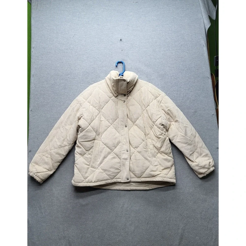 Levi's Women Jacket XL Beige Corduroy Diamond Quilted Snap Button Long‎ Sleeve